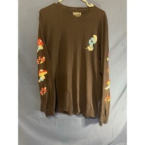 The Smurfs Brown Long Sleeve‎ Graphic T-Shirt Mushroom Sleeves Size L